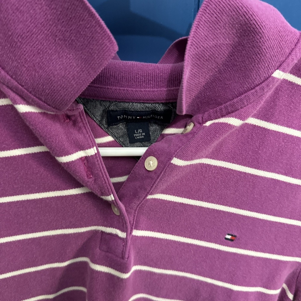 Tommy Hilfiger Women's Purple Striped Polo L - Picture 3 of 8